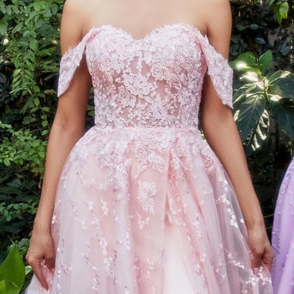NEW LONG OFF THE SHOULDER SLEEVELESS BALL GOWN WITH FLORAL PATTERNSAL A1207